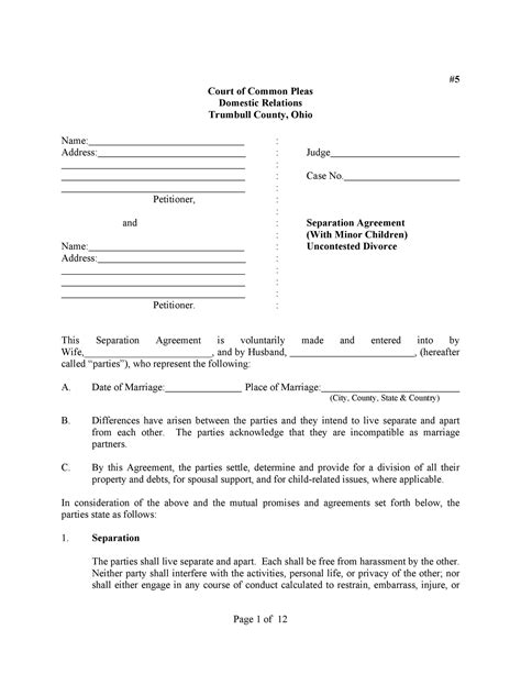 Free Marriage Separation Agreement Template Separation Agreement Separation Agreement