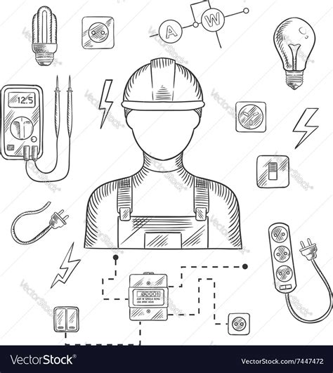 Professional Electrician With Tools And Equipment Vector Image