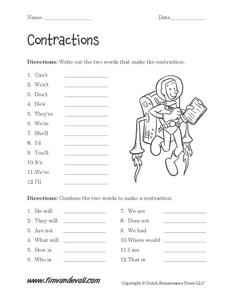 Contractions Worksheet 01 Tims Printables