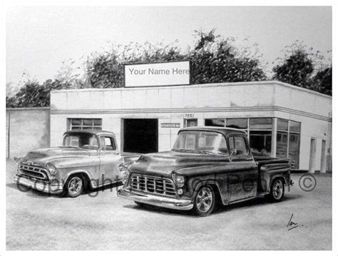 Pickup truck in drawing was photographed in ohio city near cleveland ,ohio. 55-56-57 Chevy Pickup Truck Customized Pencil Drawing Print (With images) | Chevy pickup trucks ...