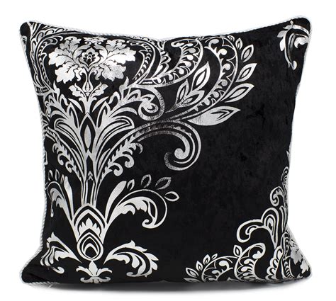 Stunning Silk Velvet Foil Floral Decorative Throw Pillow Blacksilver 18x18 Caseinsert