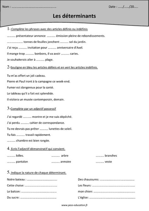 Articles Définis Ou Indéfinis Déterminants Cm1 Fiche Dexercices