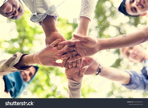 Group Diverse Youth Teamwork Joined Hands Stock Photo 1072830191