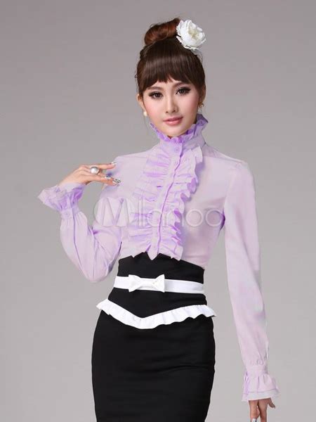 High Collar Ruffles Blouse