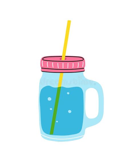 Jar Mug Glass With A Straw Clean Water Clipart In Flat Line Modern
