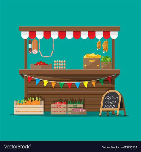 Market Food Stall Full Groceries Products Vector Image