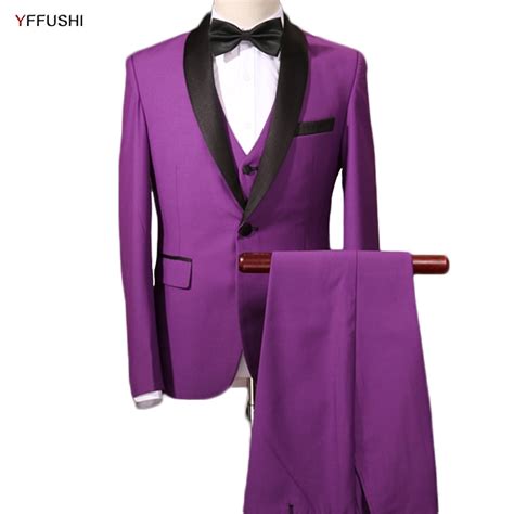 Yffushi 2018 Men Wedding Suits 3 Pieces Shawl Collar Tuxedos Slim Fit Burgundy Suit Mens Royal
