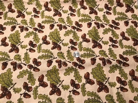 Fabric Acorns And Autumn Leaves On Beige Cotton 14 Yard Ebay