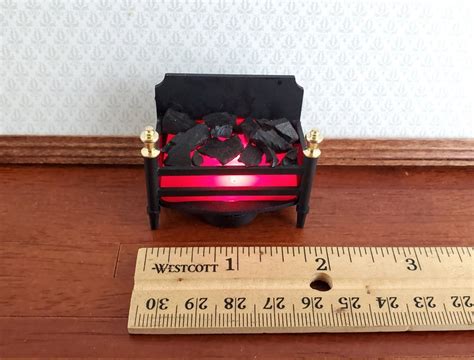Dollhouse Miniature Led Battery Lit Fire Basket Fireplace Etsy