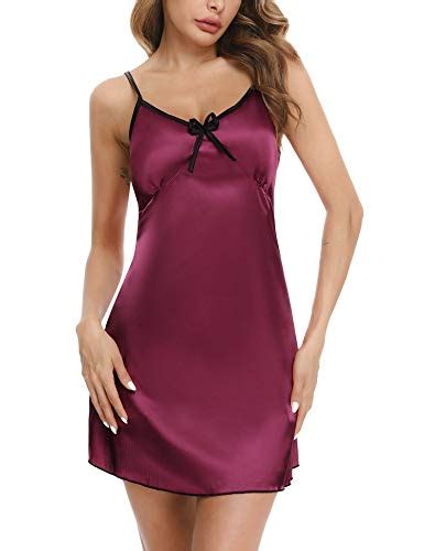 Sykooria Womens Negligees Satin Nightgown Floral Spaghetti Strap Full Slip Silk Nightdress Sexy