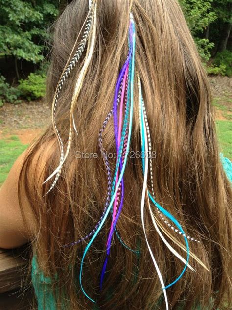 Top Quality Clip On Feathers Extensions In Hair Saddle Skinny Striped