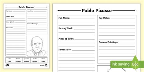 Pablo Picasso Fact File Writing Template Teacher Made