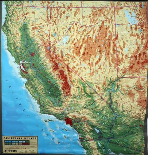 Large Extreme Raised Relief Map Of California And Nevada California