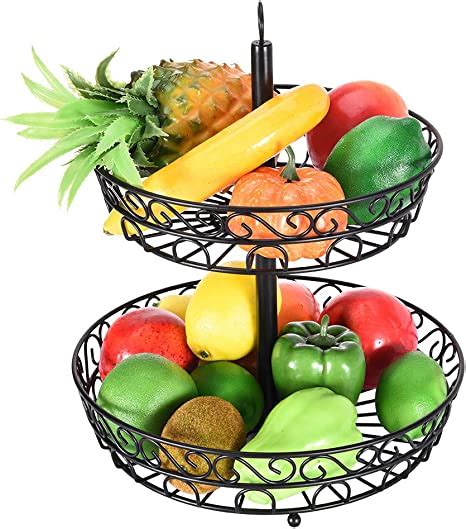 2 Tier Countertop Fruit Basket Holder And Decorative Bowl