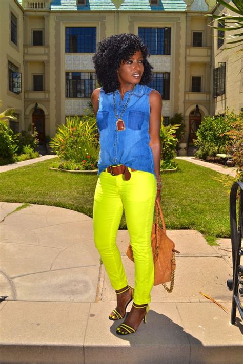 Style Pantry Denim Sleeveless Shirt Neon Yellow Jeans