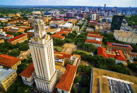 Aerial Over Ut Tower University Of Austin Cityscape Stock Image Image