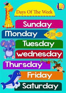 Days Of The Week Chart For Children Kindergarten Classroom Decor