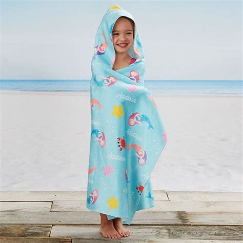 Mermaid Adventure Personalized Kids Hooded Beach And Pool Towel