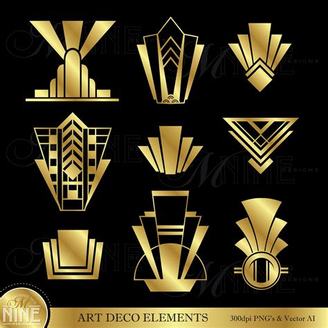 Gold Art Deco Clip Art Gold Art Deco Elements Clipart Etsy Israel
