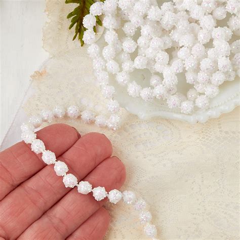 Miniature White Iridescent Glitter Snowball Garland Christmas