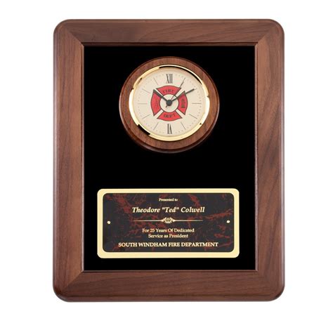 Fireman Clock Black Velour Genuine Walnut Plaque Impressive Awards And Ts