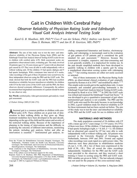 Pdf Gait In Children With Cerebral Palsy Observer Reliability Of