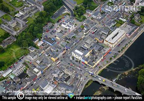 Aerial Close Up View Of Fermoy Town Centre And Blackwater River