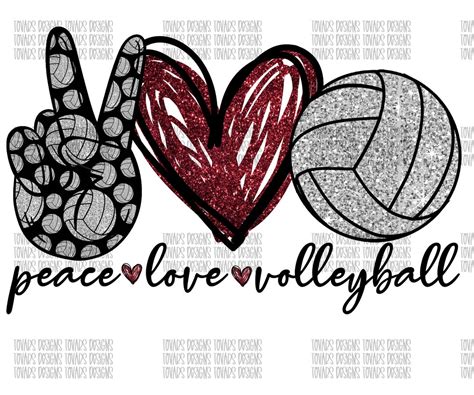 Peace Love Volleyball Png Silver And Burgundy Volleyball Etsy