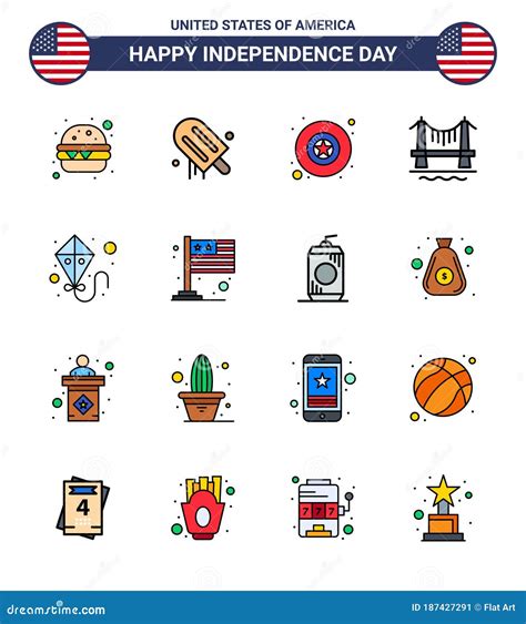 Happy Independence Day Usa Pack Of 16 Creative Flat Filled Lines Of