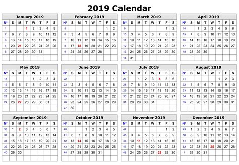 Free 2019 One Page Printable Calendar Printable Calendar 2020