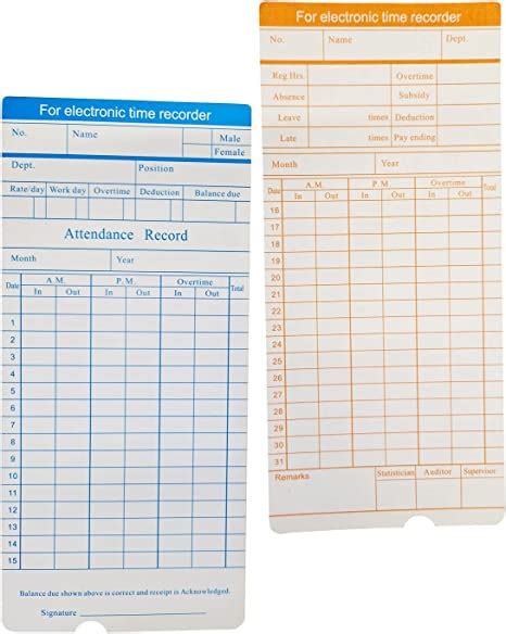 Monthly Clocking In Cards For Electronic Time Recorders And Clocking In