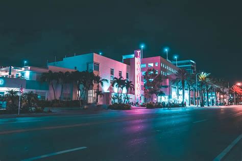 Hd Wallpaper Miami Florida Usa City Street At Evening Lights