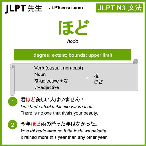 Hodo Nai Jlpt N Grammar Meaning Learn Japanese Flashcards The Best