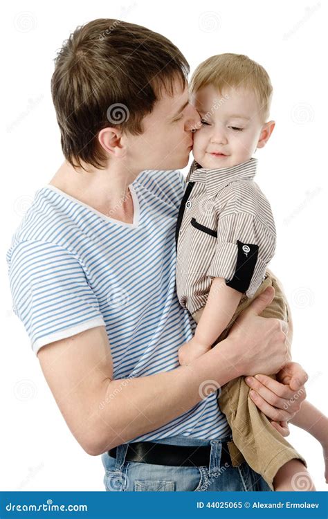 Father Kissing His Son Isolated On White Backgrou Stock Image Image