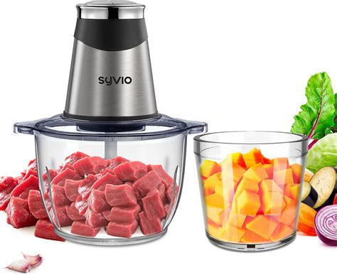 Syvio Food Processors With 2 Bowls Meat Grinder 4 Bi Level Blades