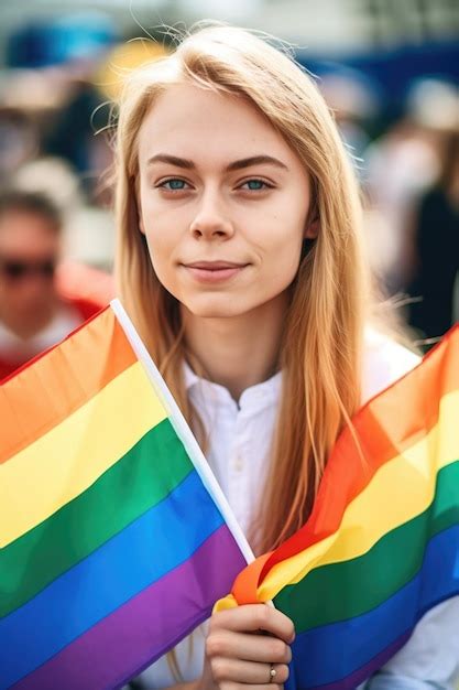Premium Ai Image Shot Of A Young Woman Holding Rainbow Flags At An