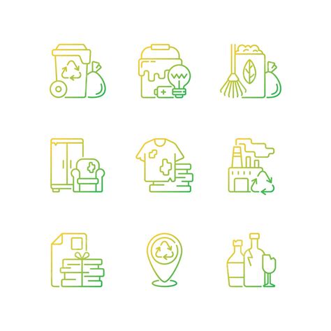 Waste Disposal Gradient Linear Vector Icons Set Refuse Linear Green