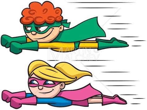 Super Kids Flying Vector Cartoon Illustration Héroe Etsy
