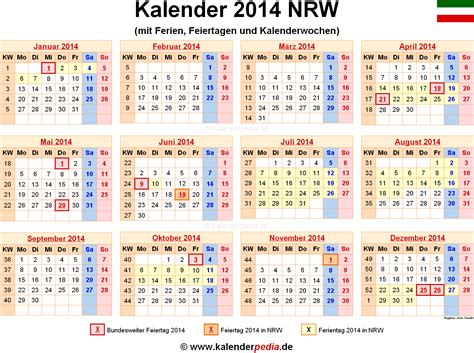 Kalender 2014 Nrw Ferien Feiertage Excel Vorlagen