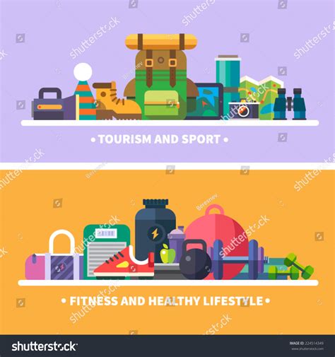 Tourism Sports Fitness Healthy Lifestyle Inventory Stock Vector