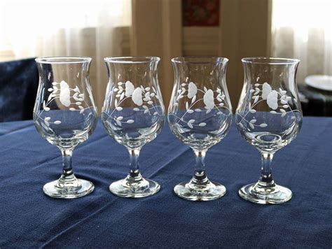 Set Of Four 4 Princess House Heritage Wine Glasses ~ 7 Tall ~ 12