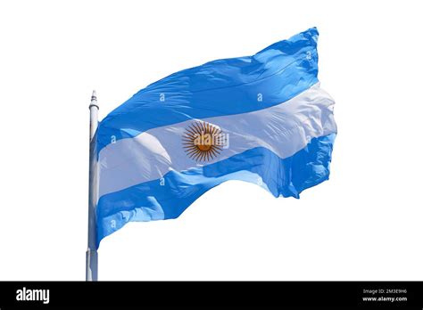Argentine Flag On A Blank White Background Isolate Blue And White National Symbol Of