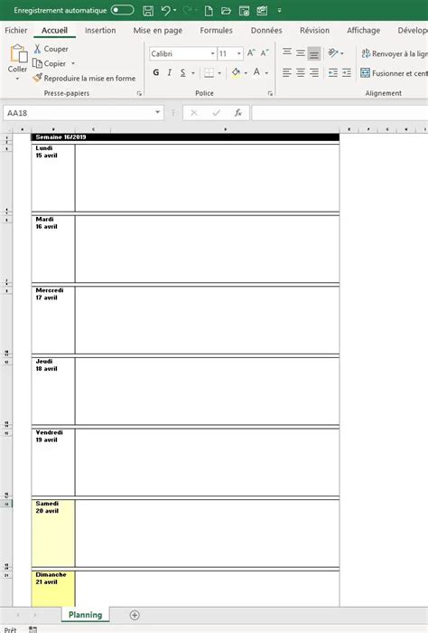 Semainier Planning Excel Modifiable Et Gratuit Excel