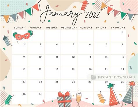 January 2023 Calendar Happy New Year Celebration Party Etsy Planner