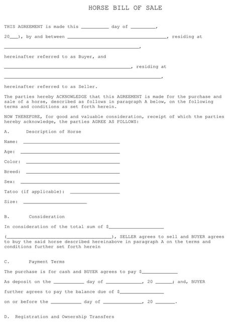 Horse Bill Of Sale Free Forms And Templates Word Pdf