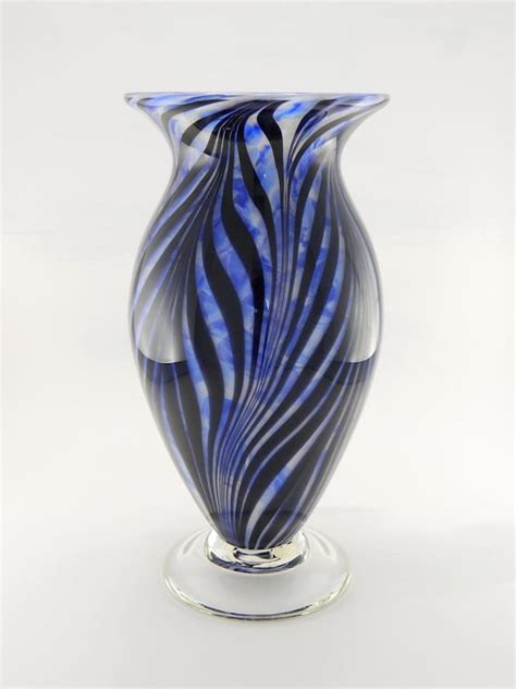 Hand Blown Art Glass Vase Blue White And By Paradiseartglass