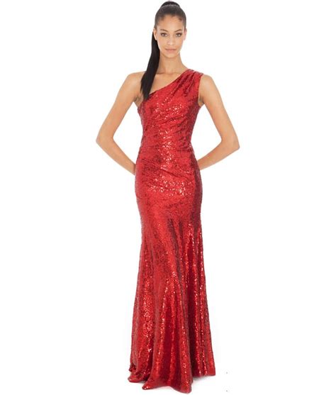 City Goddess Red One Shoulder Sequins Gown Alila