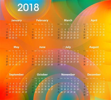 Calendario Inglese Per 2018 Sui Cerchi Astratti Domeniche In Primo