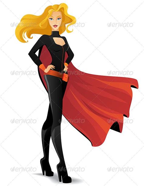 Superwoman In A Black Suit With A Cape Red Superhero Female