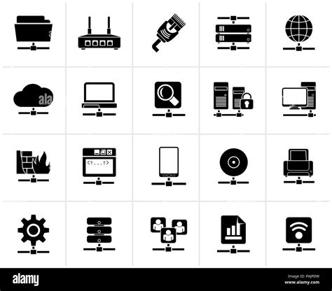 Black Computer Network And Internet Icons Vector Icon Set Stock